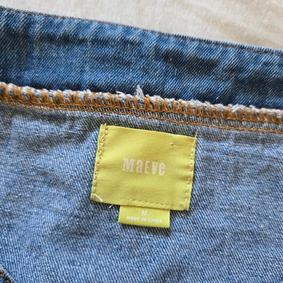 Anthropologie Maeve Denim Mini Dress Tunic Size M Shoulder Tie Boho Cottage - Picture 7 of 9